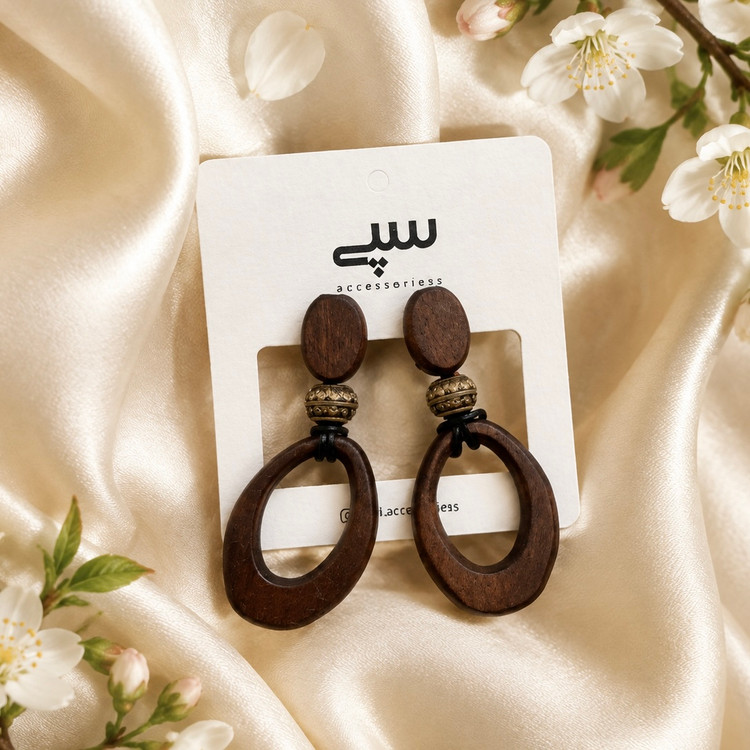 گوشواره زنانه چوبی مدل F45